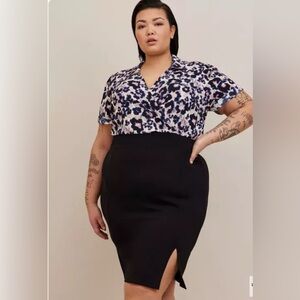 Torrid At The Knee Ponte Studio Crepe Bodycon floral print top black skirt 0X